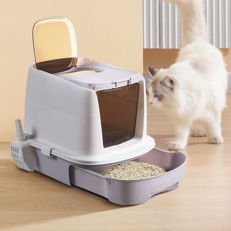 Grey Extra Large Odor-resistant Fully Enclosed Cat Litter Box 41cm W x 52 cm D x 41cm H (1/5)
