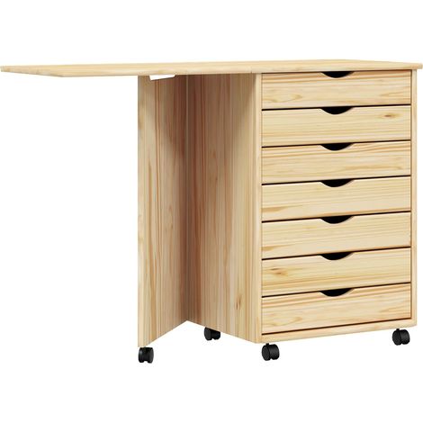 Rolling Cabinet with Desk MOSS Clear Varnish Solid Pine wood vidaXL