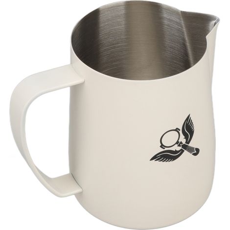 Tasse à mousser le lait en acier inoxydable 304 anti-éclaboussures avec poignée pour café, 600 ml, blanche (1/5)
