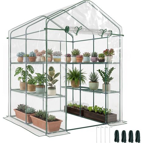 Serra da Giardino Esterno in PVC Trasparente, Serra da Balcone con Scaffali per Piante Orto 1.43 x 1.43 x 1.95m