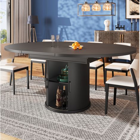 Tavolo da pranzo allungabile 118/158 cm nero con contenitore e piedi regolabili (1/5)