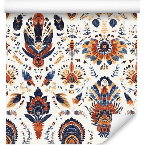 Carta da parati Boho bianca, grigio chiaro e crema per soggiorno e camera da letto 50x1000 cm (1/5)