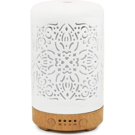 Diffuseur d'huiles essentielles 100ml Diffuseur d'aromathérapie en céramique Blanche Humidificateur à Brume fraîche 7 Couleurs LED Arrêt Automatique sans Eau pour Le Bureau à Domicile (1/5)