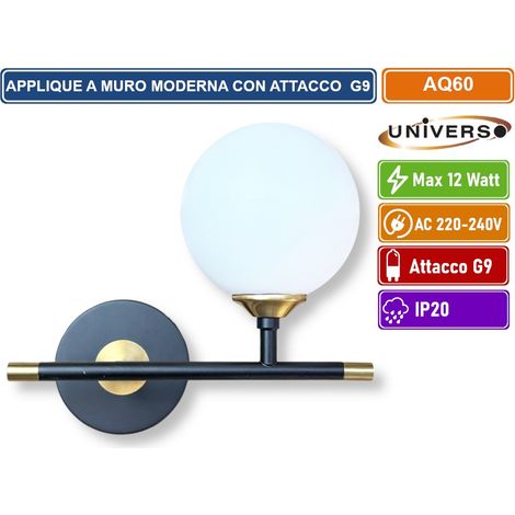 UNIVERSO AQ60 APPLIQUE MODERNO DA INTERNO CON SFERA DECORATIVA CON PORTALAMPAGA ATTACCO G9 (1/5)