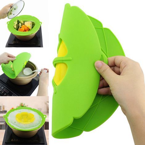 Couvercle anti-débordement en silicone pour poêles et casseroles – 25 cm, vert et rouge, lot de 2, étanche et multifonction (1/3)