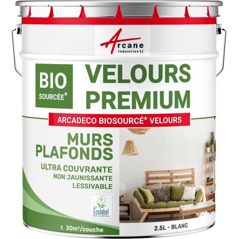 Peinture mur et plafond, satin, velours, biosourcée - 2.5 L (+ ou - 30m² par couche) Blanc - ARCANE INDUSTRIES
