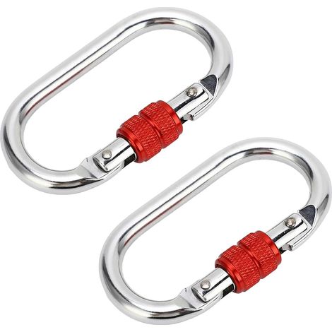 Lot de 2 Mousqueton, Acier allié, Verrouillage à écrou, Force 25 kN, Antidérapant, Escalade Camping