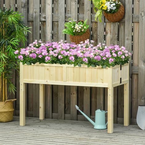 Potager surélevé pliable en bois avec trous de drainage, 115 x 56 x 76 cm, couleur bois (1/5)