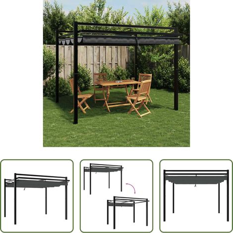 Terrassenpavillon - Gartenpavillon mit Ausziehbarem Dach Anthrazit 3x3 m Aluminium (1/5)