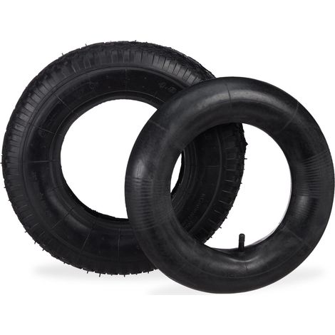 Lot de 2 roues de secours pour brouette 4.00-8 cm avec chambre à air facile à gonfler en caoutchouc noir (1/4)