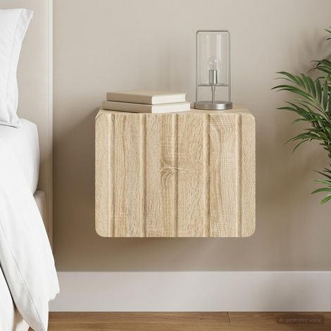 Table de chevet murale en bois d’ingénierie chêne Sonoma avec tiroir 33 x 34,5 x 24 cm - PANGIVO (1/5)