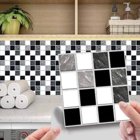 24pcs Autocollant mural en vinyle de 15x15 tuiles, tuiles murales imperméables de PVC tuiles auto-adhésives de peler et de coller la décoration d'art pour la cuisine, le salon, la salle de bains (1/5)