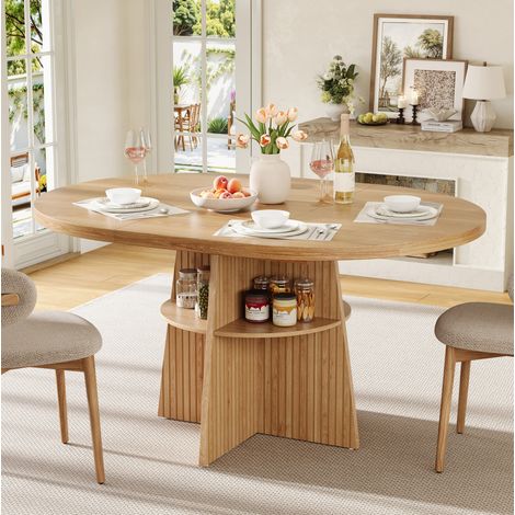 Tavolo estensibile 110-150x110x77,5 cm in MDF naturale con vano portaoggetti FloraGrace (1/5)