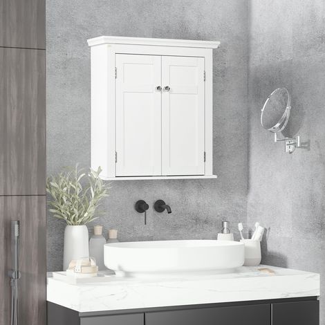 Meuble de Salle de Bain Suspendu avec Étagères Réglables et Portes avec Fermeture Magnétique Armoire Murale 58x24x60 cm Blanc (1/5)