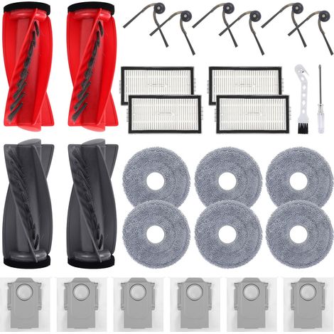 28 Stück Zubehör Ersatz für Roborock Saros 20/Saros 10R/Qrevo Edge 2/EdgeT Qrevo CurvX/Curv 2 Pro/2 ProX Saugroboter, 4 Hauptbürste, 6 Seitenbürsten, 4 HEPA Filter, 6 Wischtücher, 6 Staubbeutel