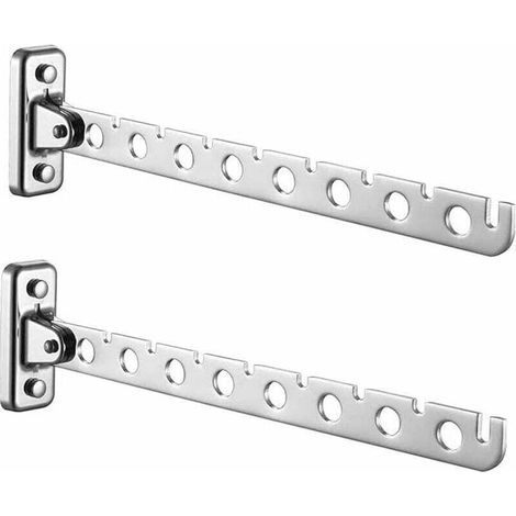 Porte Cintre Mural, Lot de 2 Etendoir Mural Rabattable en Acier Inoxydable Sechoir Linge Mural Rabattable Accroche Murale Vêtement Etendoir Mural Pliable Crochet Cintre pour Chambre Salon Balcon (1/5)