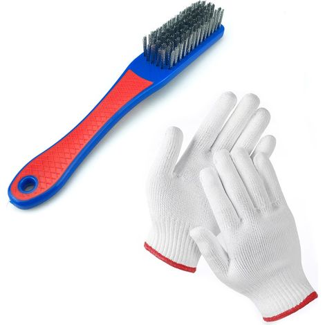 Brosse métallique en silicone + gants en fil de coton nylon Brosse métallique en silicone, brosse à outils, brosse pour le travail du bois, brosse pour lame de tronçonneuse, brosse pour tronçonneuse, (1/5)