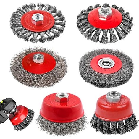 6 Pieces Metal Brush for Drill Angle Grinder, Tapered Brush for Angle Grinder with M14 Thread, Sanding Brush Steel Wire Wheel Twisted Knot for Unwinding Polishing (1/5)