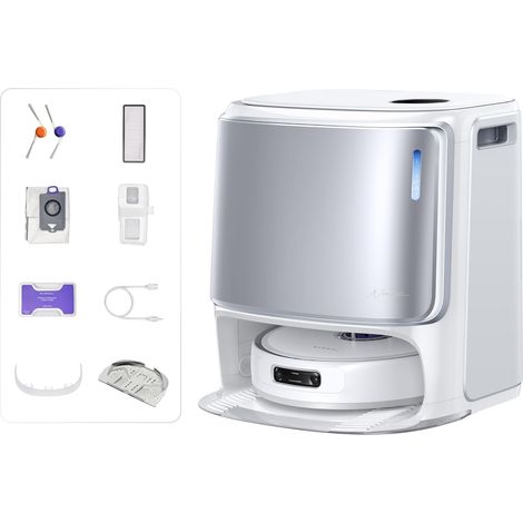 Robot Aspirateur Laveur, Nettoyage Adaptatif IA 18 000 Pa, Serpillière Angle Extensible, Anti-enchevêtrement Auto-nettoyage 75℃, Auto-vidange 120 Jours, Station Tout-en-Un (1/5)
