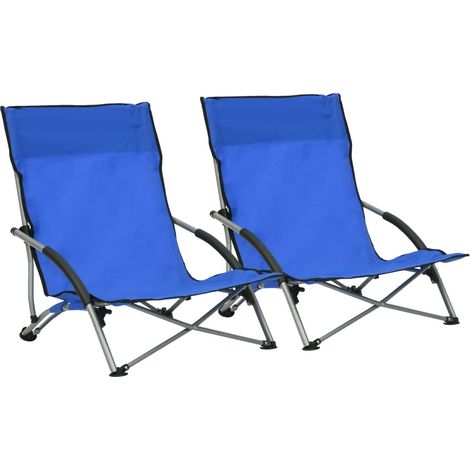 Chaises de plage pliables lot de 2 Bleu Tissu
