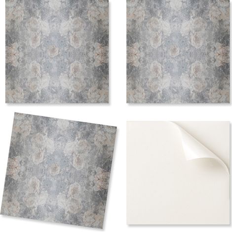 Baldosas de vinilo autoadhesivas - Decoraci贸n de pared para oficina con estampado floral, 20x20x20 cm