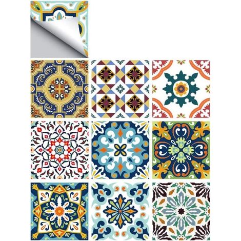 Juego de 10 adhesivos para azulejos, 20x20cm, PVC impermeable, adhesivo decorativo, superficie lisa, cocina y baño. (1/5)