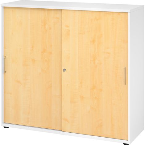 bümö Schiebetürenschrank office - 3 Ordnerhöhen Weiß/Ahorn