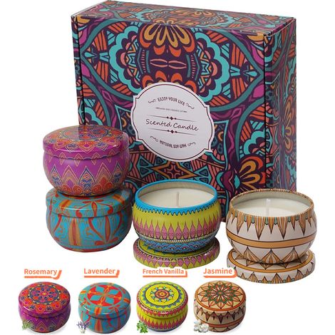 Coffret cadeau de 4 bougies parfumées à la cire de soja, bougies aux huiles essentielles pour femmes, cadeau d'anniversaire pour une maman (1/5)
