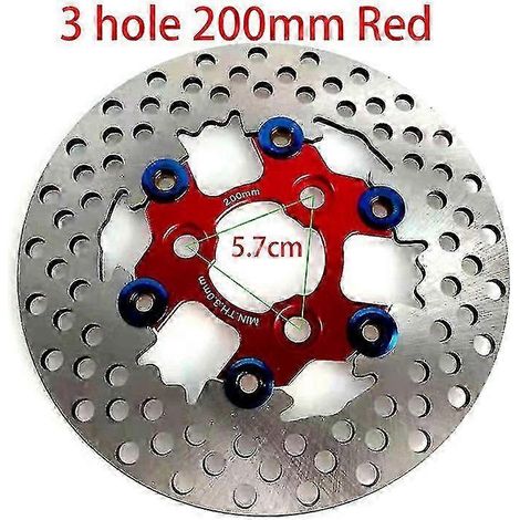Disques de frein flottants universels en alliage d'aluminium pour moto, diamètre extérieur 200 mm/220 mm/245 mm/260 mm, plaquettes de frein à refroidissement rapide (5,7 cm, rouge, 200 mm) (1/5)