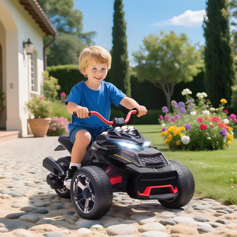 Quad Électrique Enfant - 12V, 3 Roues, 2 Moteurs, Lecteur MP3, Klaxon, 2 Vitesses 3-5km/h, Noir