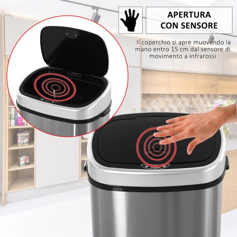 Cubo de basura automático para cocina, acero inoxidable, sin contacto, con sensor, 58 litros, color plata.