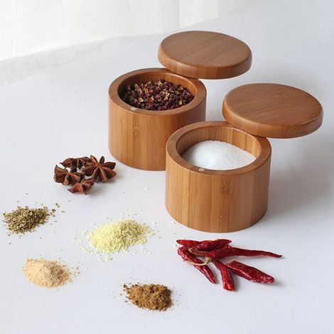 Pot à épices en bois pour sucre, sel, poivre, herbes, cure-dents, boîte de rangement pour épices barbecue avec couvercle (1/3)