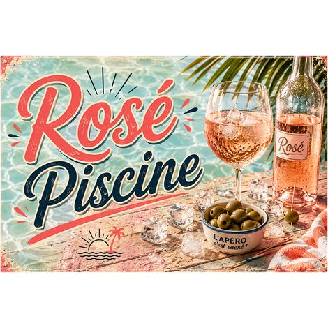 Plaque Métal Rosé Piscine Déco Apéro Terrasse 30 x 20 cm (1/2)