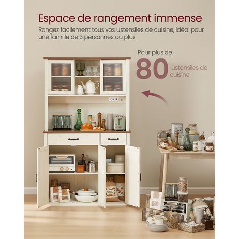 Vasagle – Meuble de rangement avec lumières – Placard de cuisine avec multiprise intégrée – Étagères réglables – 39,5 x 106,5 x 180,6 cm – Blanc rustique et marron miel — vue 4