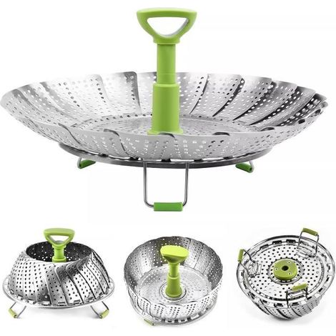 Panier Vapeur Pliable en Acier Inoxydable avec Poignée Extensible Anti-Chaleur (1/4)