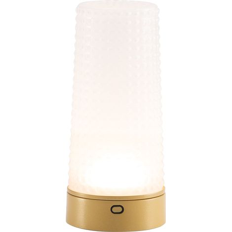Zafferano Soffio - Lampada da Tavolo LED Ricaricabile IP65, Touch Dimmer, Senza Fili, 10h Autonomia - Oro Opaco e Vetro Soffiato Sabbiato (1/2)
