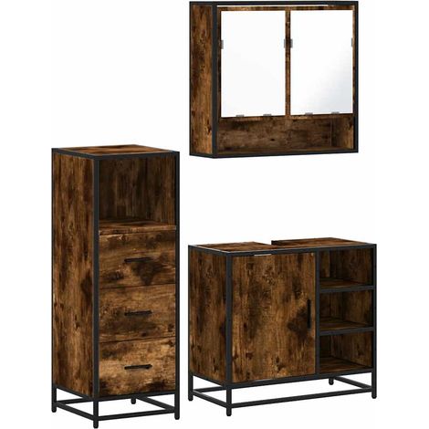 Maison Exclusive - 3-tlg. Badmöbel-Set Räuchereiche Holzwerkstoff