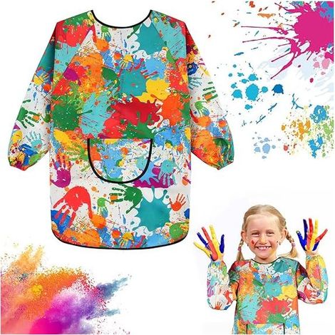 Tablier de dessin pour enfants, blouse imperméable pour les 6-12 ans, tablier à manches longues avec poches pour dessiner, cuisiner, bricoler, l'école, filles et garçons (1/5)