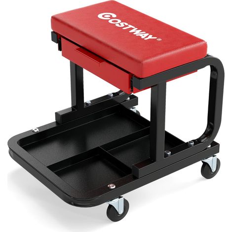 Sgabello da meccanico con cassetto portautensili 44 x 37 x 40,5 cm mobilità migliorata comfort ottimale metallo rosso 200014176