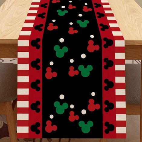 Tovaglia Aiperq con topolini rossi e neri, divertente decorazione natalizia a pois per la casa e la cucina, decorazione vintage in tela di iuta per la sala da pranzo, 33 x 274 cm. (1/5)