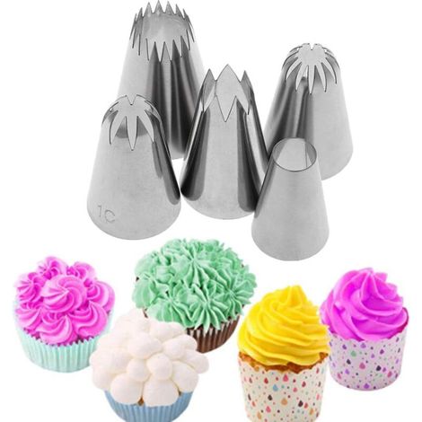 1 lot de 5 douilles à pâtisserie en acier inoxydable de grande taille pour kits de décoration de gâteaux à faire soi-même - Crezuo (1/4)