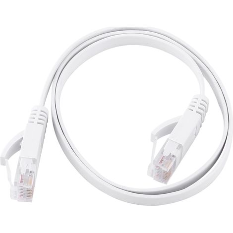 Câble Ethernet Plat RJ45 CAT6 UTP 0.5m Blanc pour Routeur Réseau 1000Mbps (1/5)