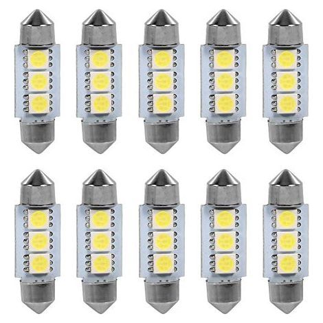 Ampoules Feux de Lecture, 36MM Éclairage Intérieur de Voiture LED SMD 12V 5050 Ampoule Plaque D'immatriculation Lampe Dôme … (10pcs). (1/4)
