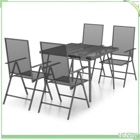 Ensemble à manger de jardin 5 pcs - FAFEICY - 3187978 - Acier anthracite - Dossiers 6 positions - Table carrée 100x100 cm (1/5)