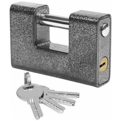 Cadenas d'extérieur robuste avec 4 clés - Cadenas monobloc en acier trempé robuste - Anse de 12 mm d'épaisseur - Protège les portes de garage, les conteneurs, les barrières et les entrepôts (1/4)
