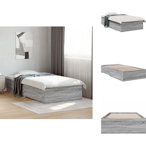 Bettgestell mit Schubladen Grau Sonoma 90x200 cm Holzwerkstoff - Bettesrahmen - Holzbettfundament - Doppelbett - Einzelbett - Grau Sonoma (1/5)