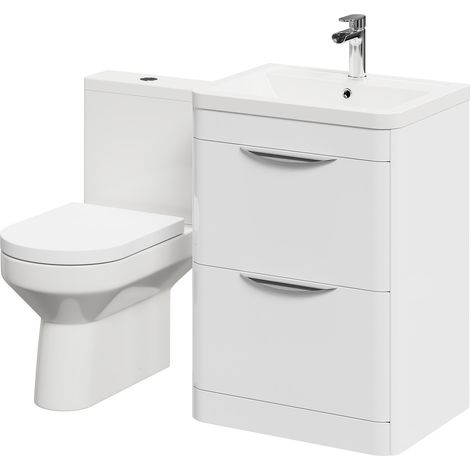 Bergen Gloss White 600mm Floor Standing 2 Drawer Vanity Unit and Open Back Toilet Suite (1/5)