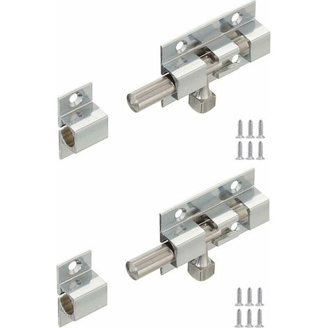 Verrou à broche pour meuble en laiton chromé avec pêne rond coulissant et contre pièce à visser Levier Loquet Cadenas Fermeture Porte Rénovation Targette Sécurité, 40 x 25mm (1/3)
