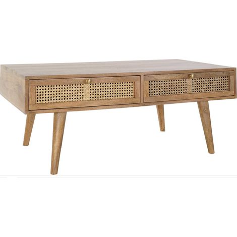 Table basse exotique en rotin avec espace de rangement - Nuance bois naturel et rotin (1/5)