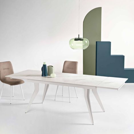 Tavolo allungabile 240 cm THOR con base metallo e piano effetto Marmo Bianco (1/5)